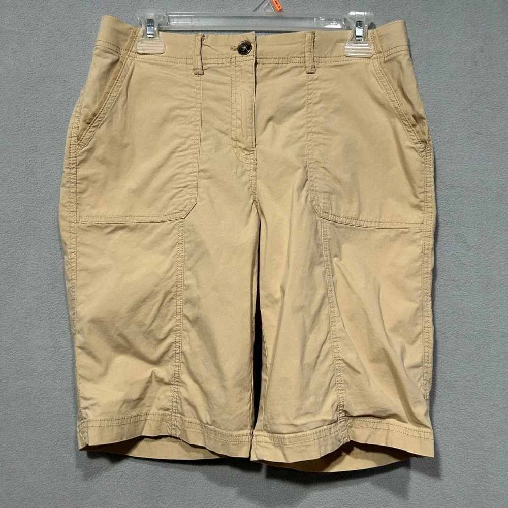 Chicos Bermuda Shorts Khaki Brown Stretch Cotton‎ Blend Womens Size 0 US 4